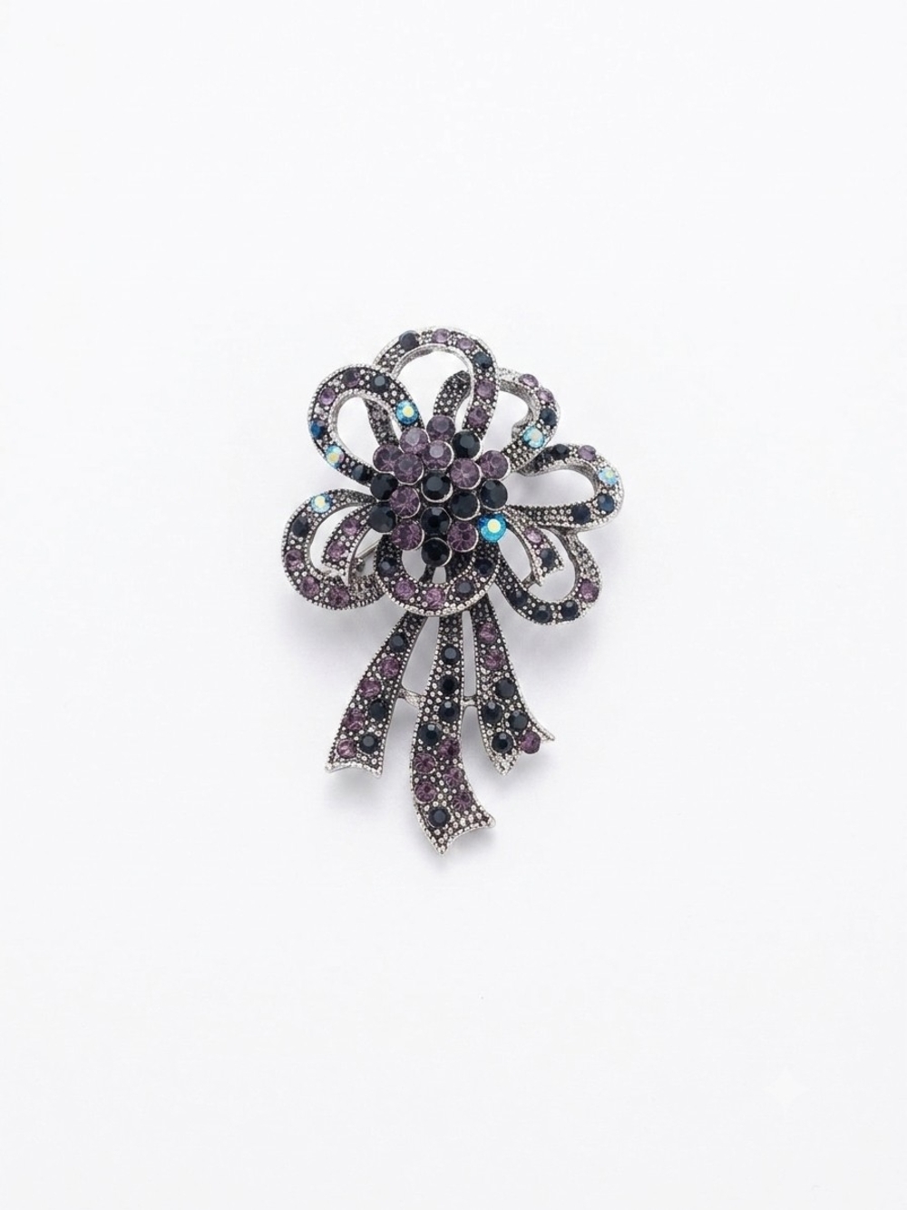 Purple Crystal Flower Bow Brooch - Women Jewelry